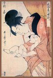 Kitagawa Utamaro, perhaps the most celebrated artist of the 'bijin' genre of portraying beautiful women, was fascinated by images of mother and child in daily life.<br/><br/>

This print belongs to a series entitled <i>Fuzoku Bijin Tokei</i> ( Daily Customs of Beautiful Women). To illustrate midnight, Utamaro has chosen a mother who sleepily emerges from her mosquito net to attend to her child, who rubs the sleep from his eyes.